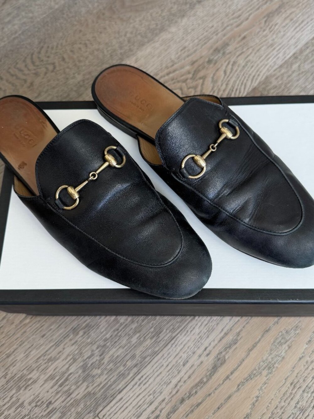 Gucci Princetown Black Leather Horsebit Mules EU 38.5